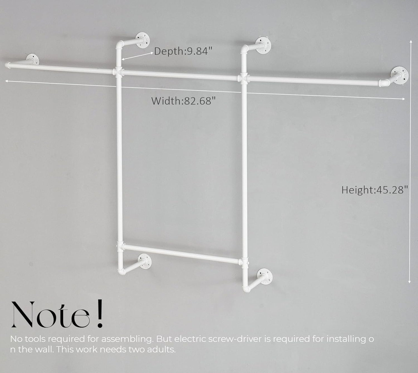 Industrial Clothing Racks Garment Racks, Wall Mounted Pipes Clothes Racks with Four Hanging Rods, Heavy Duty Garment Racks, Industrial Steampunk Closet Organizer Hall Tree (Metal Pipes-White)