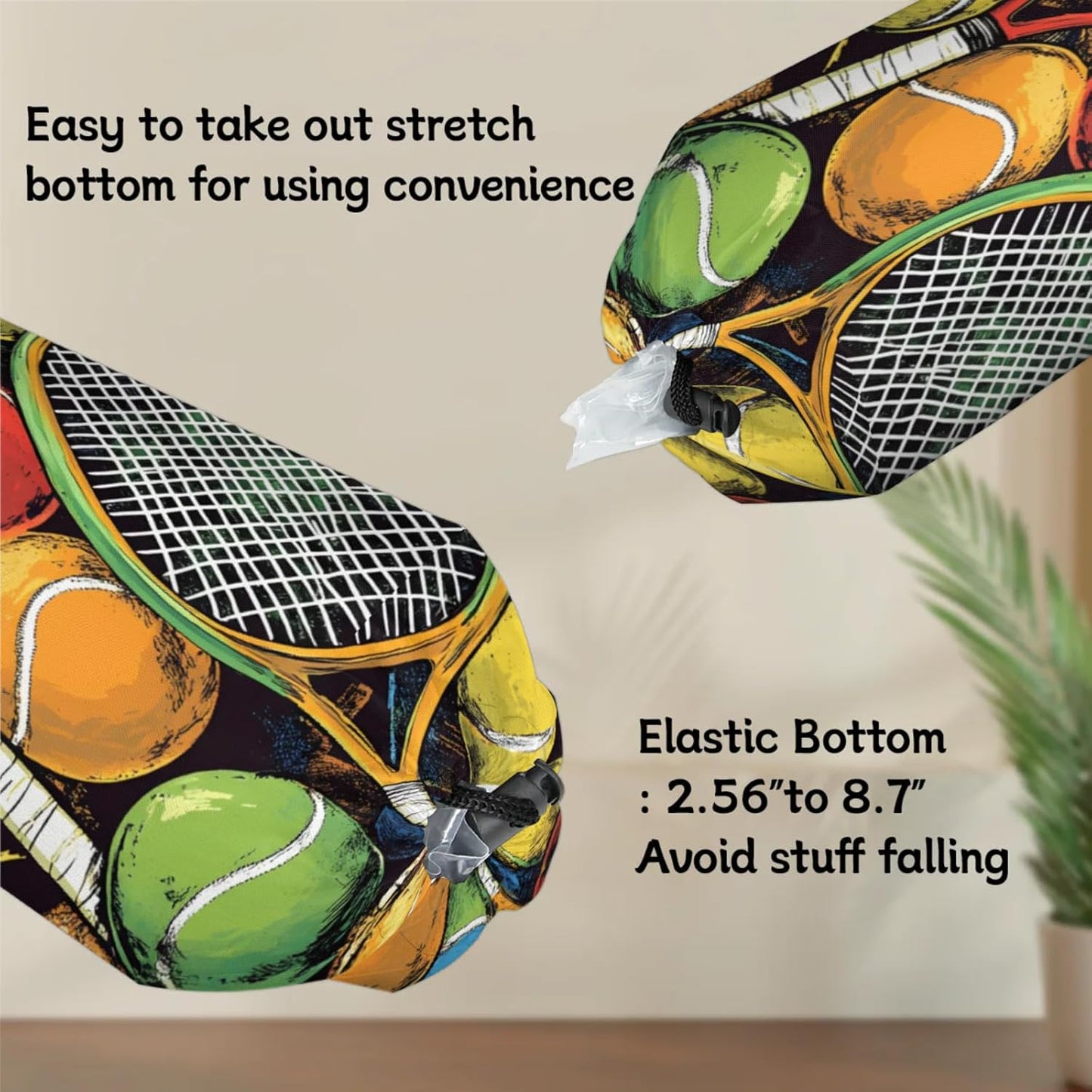 Sport Tennis Plastic Bag Holder 2 Pcs Grocery Bag Organizer Reusable Trash Bags Organizer Wall Mount Washable Kitchen Dispenser Holders with Drawstring Closure