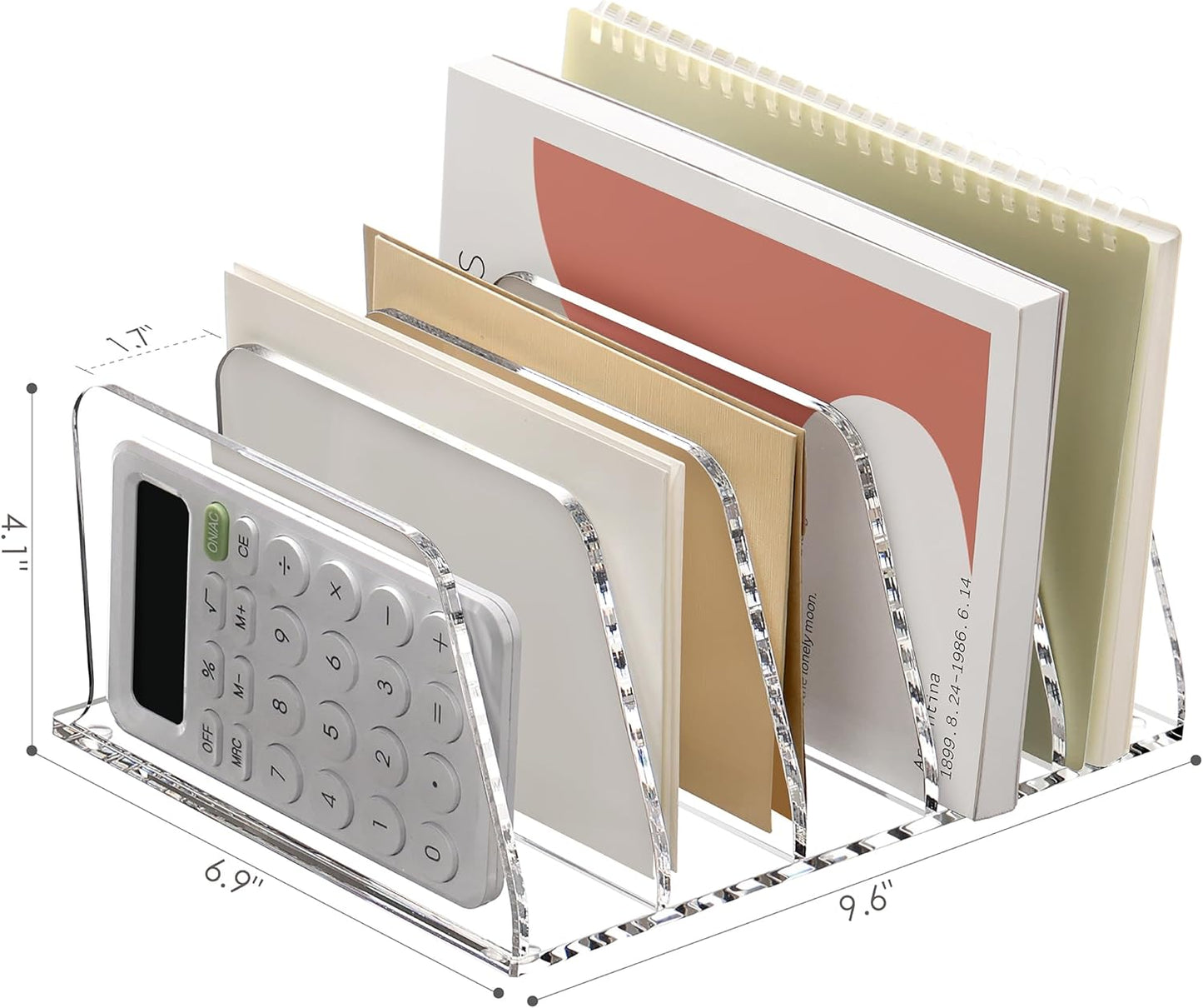 SANRUI Acrylic File Organizer for Desk, Clear 5-Section Vertical File Folder Holder Stand File Sorters, Mail Envelope Document Organization Rack Bookshelf for Office, Home, Classroom
