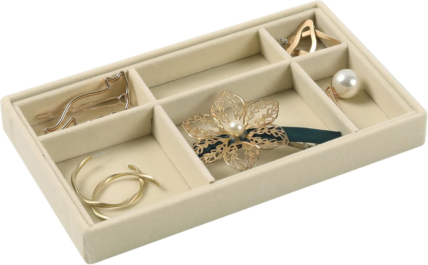 DIOMMELL Set of 8 Stackable Velvet Jewelry Trays Organizer, Jewelry Storage Box Display Trays Showcase Holder Closet Dresser Drawer Organizer for Earring Necklace Bracelet Ring Accessary, Beige