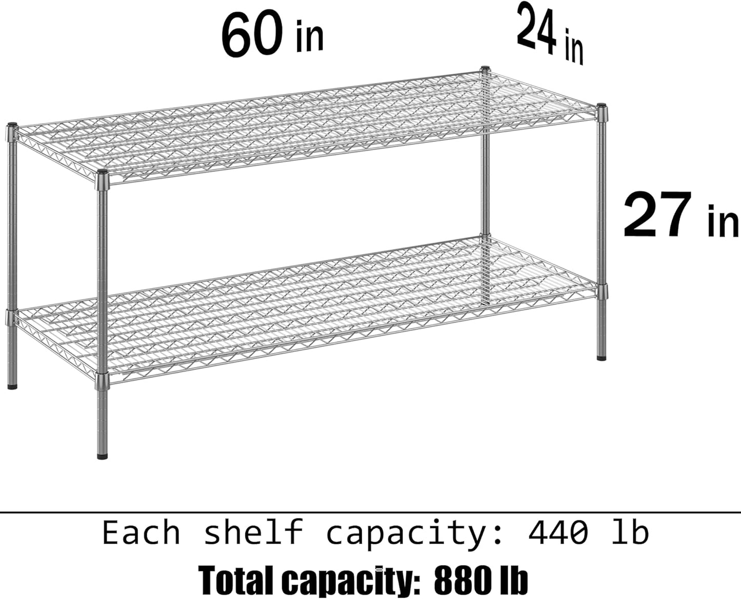 24" Deep x 60" Wide x 27" Height Wire Shelving Kit | 2-Tier | NSF Commercial Storage Rack Unit