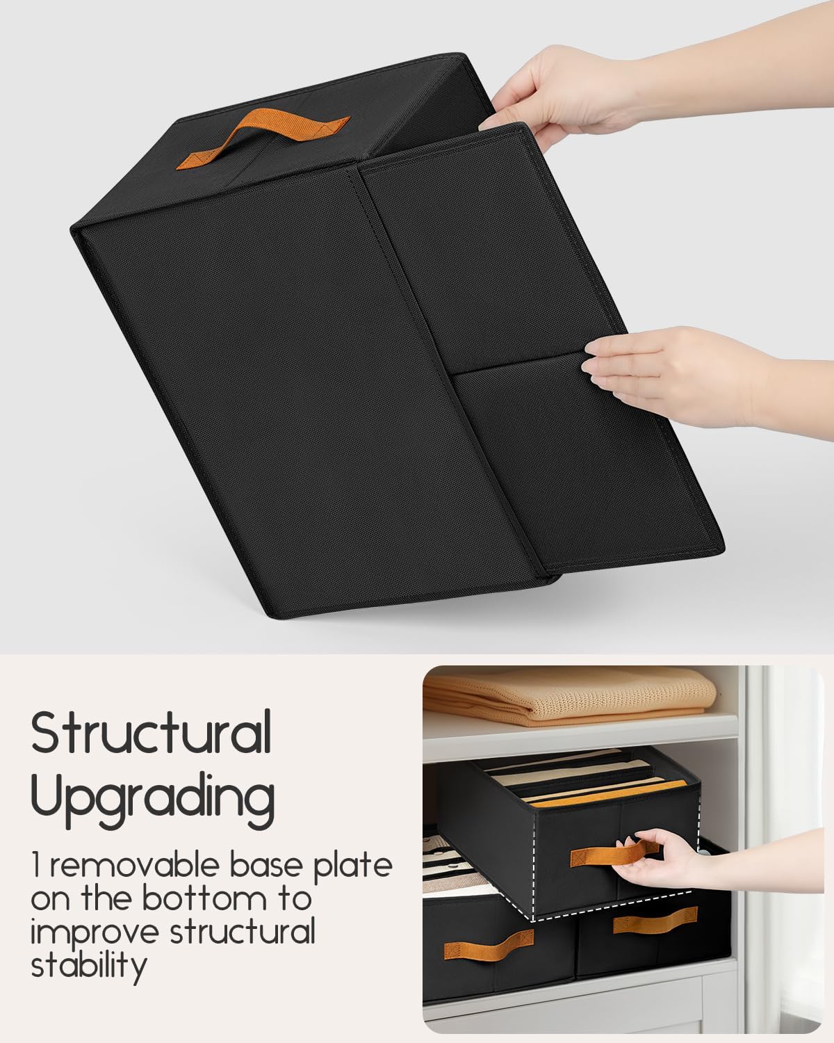 Closet Organizers and Storage - Fabric Clothes Organizer with Handles, Foldable Jeans Organizer for Clothes, Drawer Organizer for Shirts, Bra, Sweater, Scarf, 8 Pack, Black