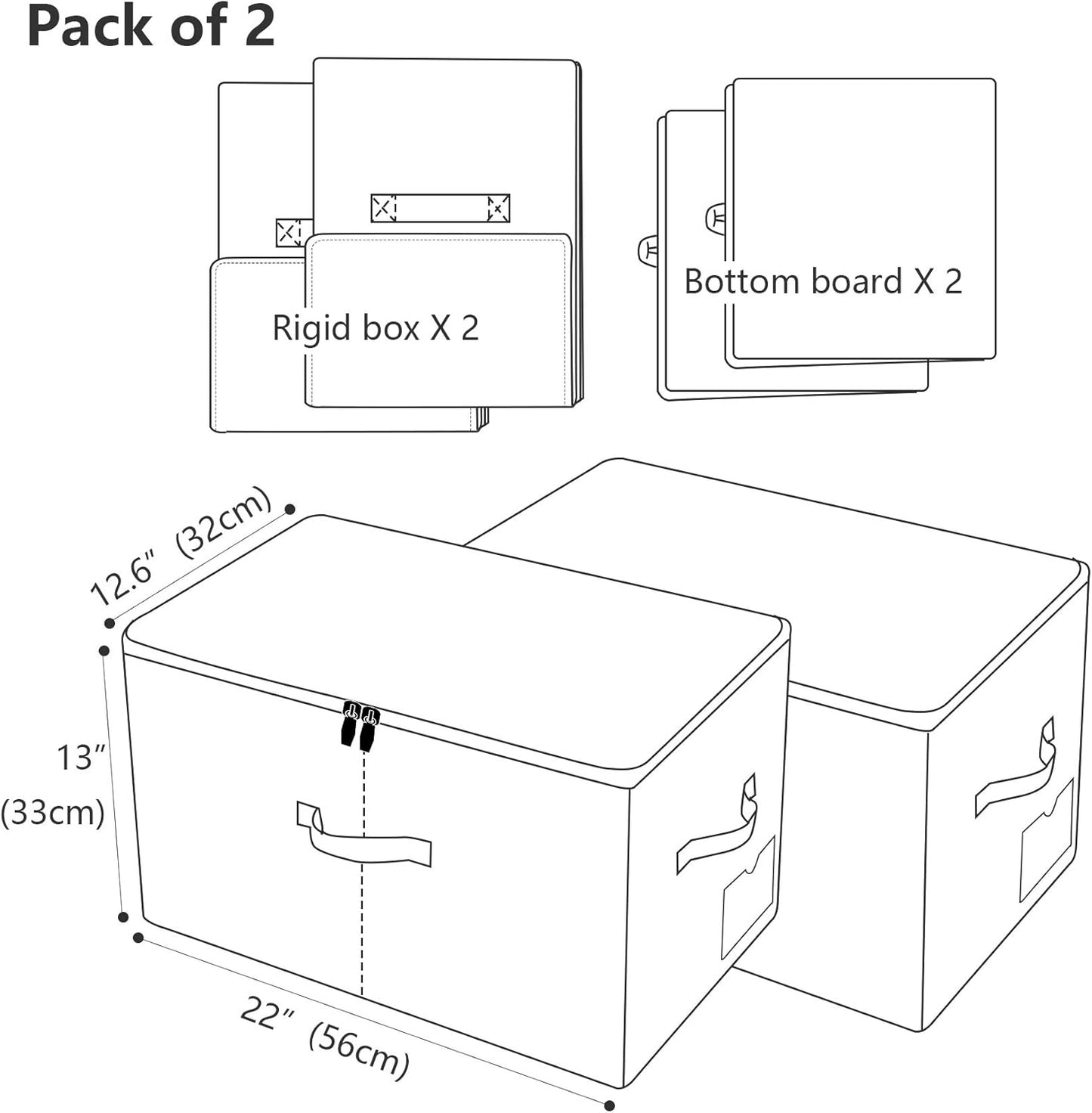 iwill CREATE PRO Pack of 2, Stackable Rigid Storage Containers, Good Size for Clothing, Blankets, Duvets, Pillows Organizer, Dustproof & Washable, Light Gray
