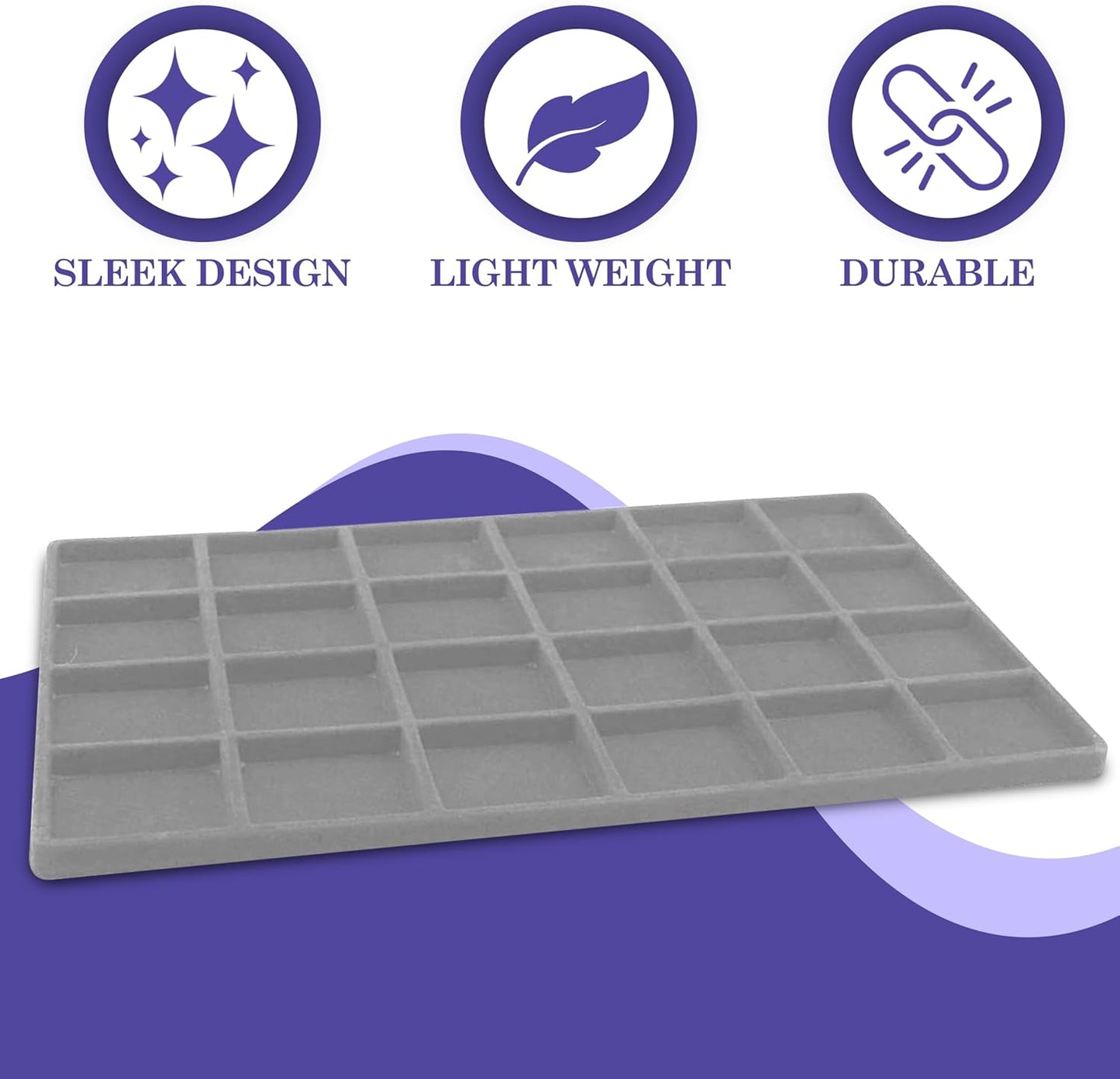 Novel Box 5 Pack 24-Slot Gray Liner Jewelry Storage Tray Inserts 14.75x8.25x1 Inches - Jewelry Organizer Pad for Drawers & Store Displays - Jewelry Display Pads for Rings Earrings & Pendants