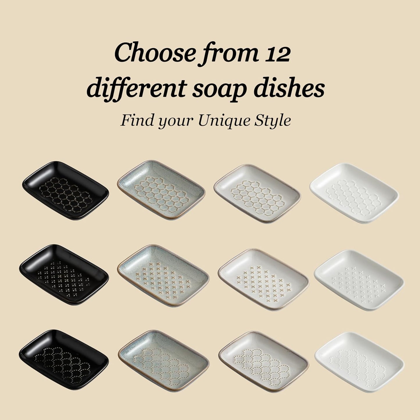Gomakren Soap Dish for Shower, Ceramic Soap Dishes for Bar Soap Sponge, Christmas Shower Soap Holder Saver Tray for Bathroom Kitchen Sink, Easy to Clean, Gray