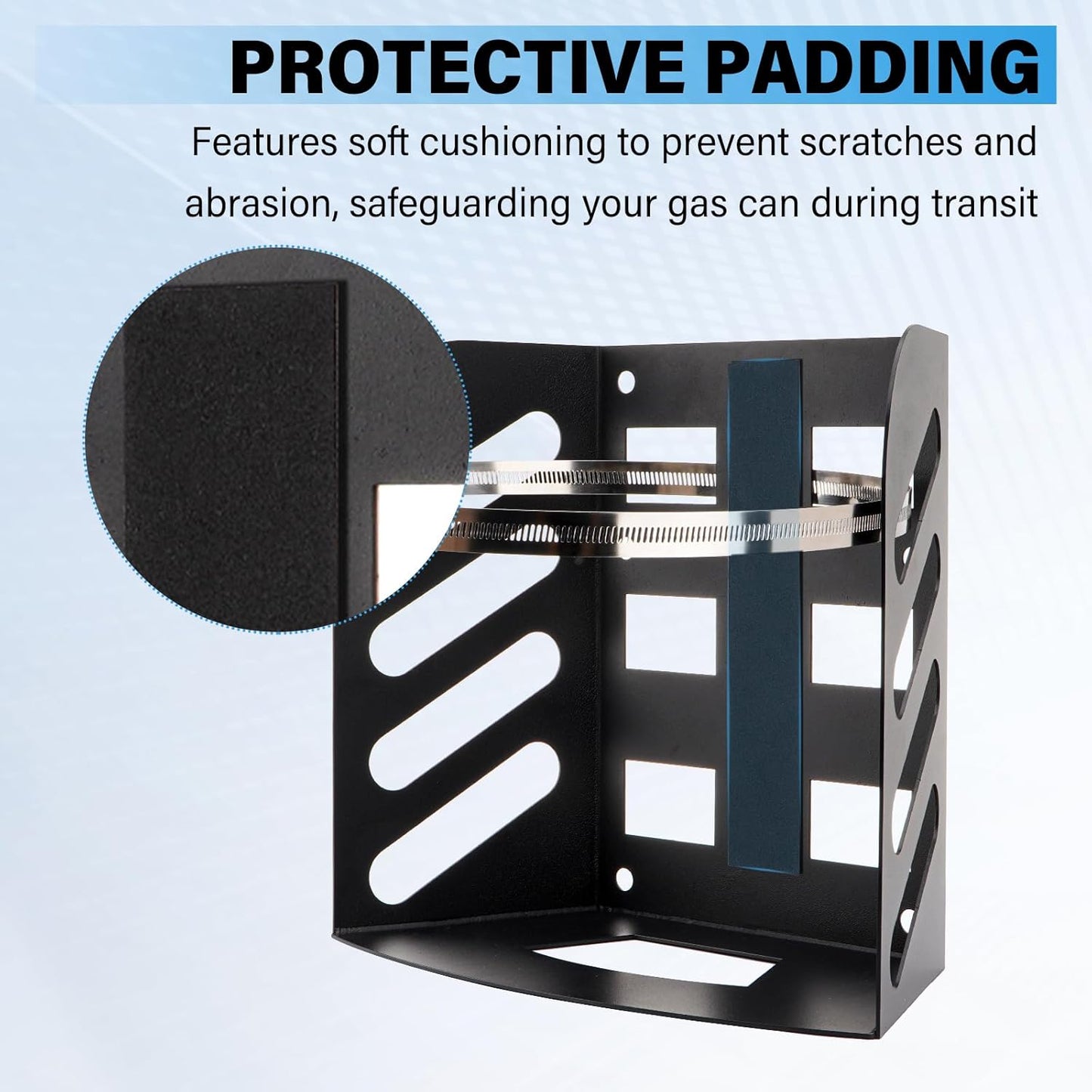 SPARKWHIZ 5 Gallon Gas Can Holder Rack for Type II Type I Safety Gas Can with 2 Stainless Steel Hose Clamp for Trailers, Truck, RV