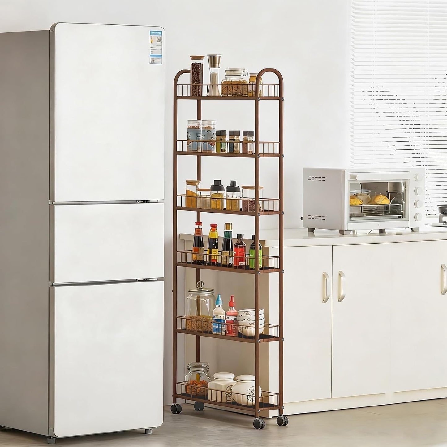 6-Tier Slim Storage Cart with Wheels, 6in Narrow Rolling Shelf,Sturdy Slim Storage Ideal for Kitchen, Bathroom, and Laundry Room,Champagne Gold