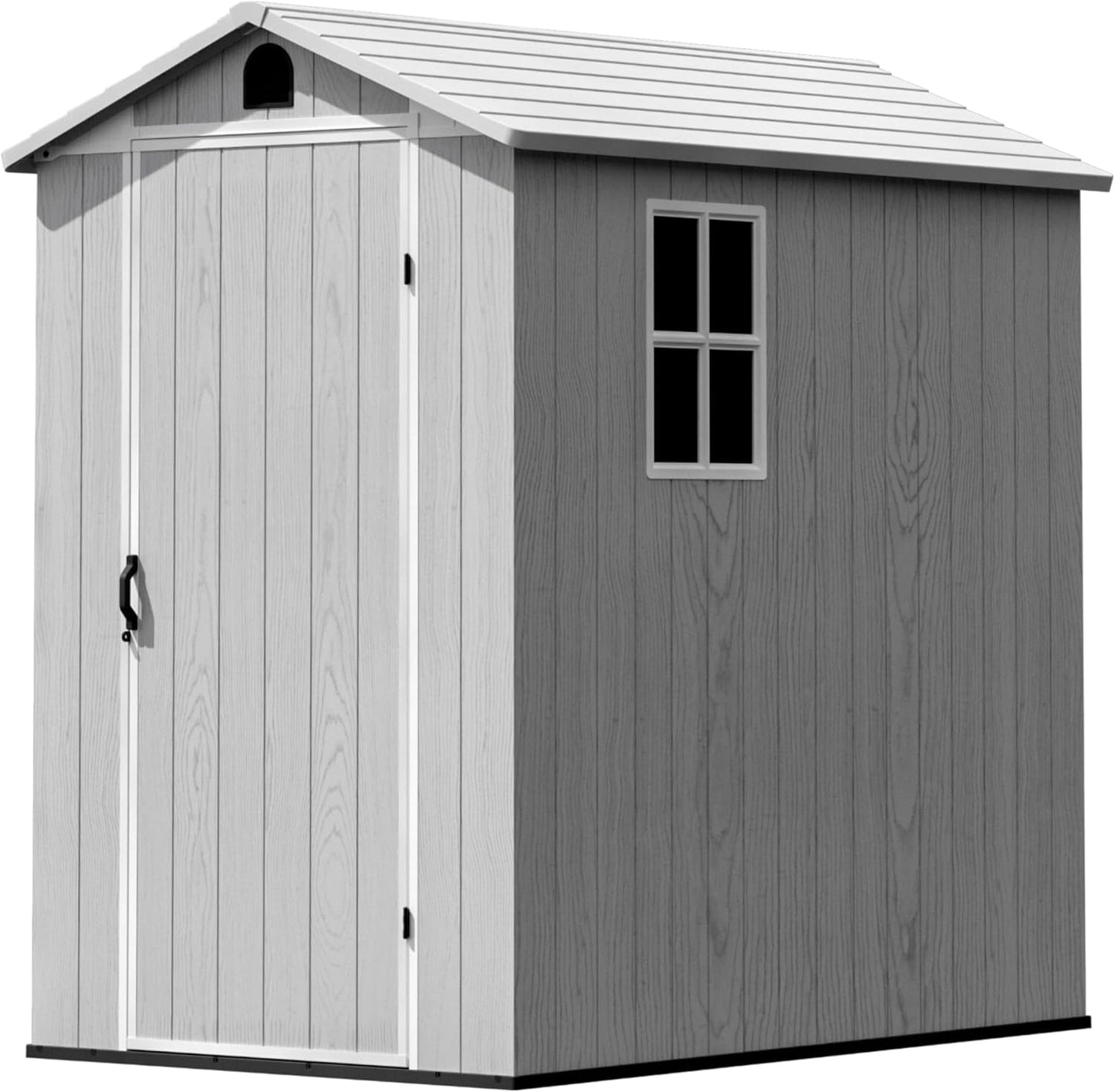 Greesum 4x6FT Plastic Outdoor Storage Shed with Floor, Resin Storaged Sheds with Lockable Door, All Weather Durable Tool Shed with Window and Vent, for Garden, Backyard, Patio, Light Gray