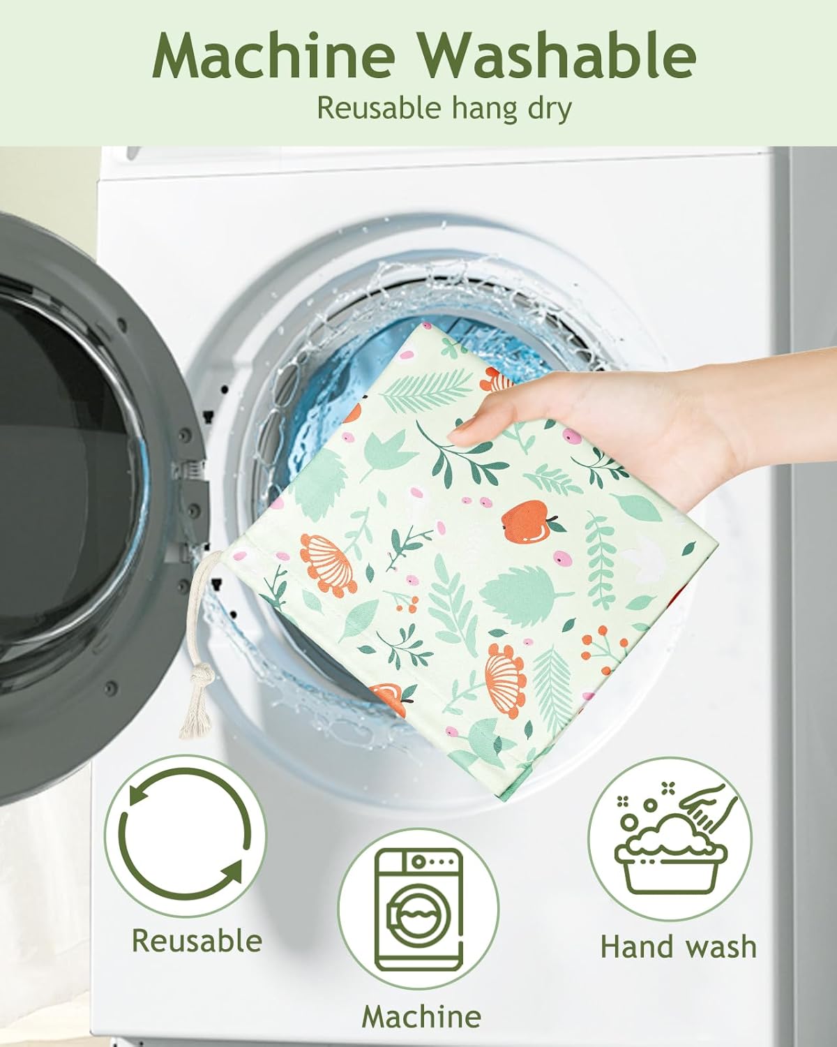 Plastic Bag Holder, Grocery Bag Organizer - 1 Pack Cute Kitchen Dispenser Holders Reusable Shopping Western Hanging Wall with Adjustment Drawstring Closure for Women Home, Green
