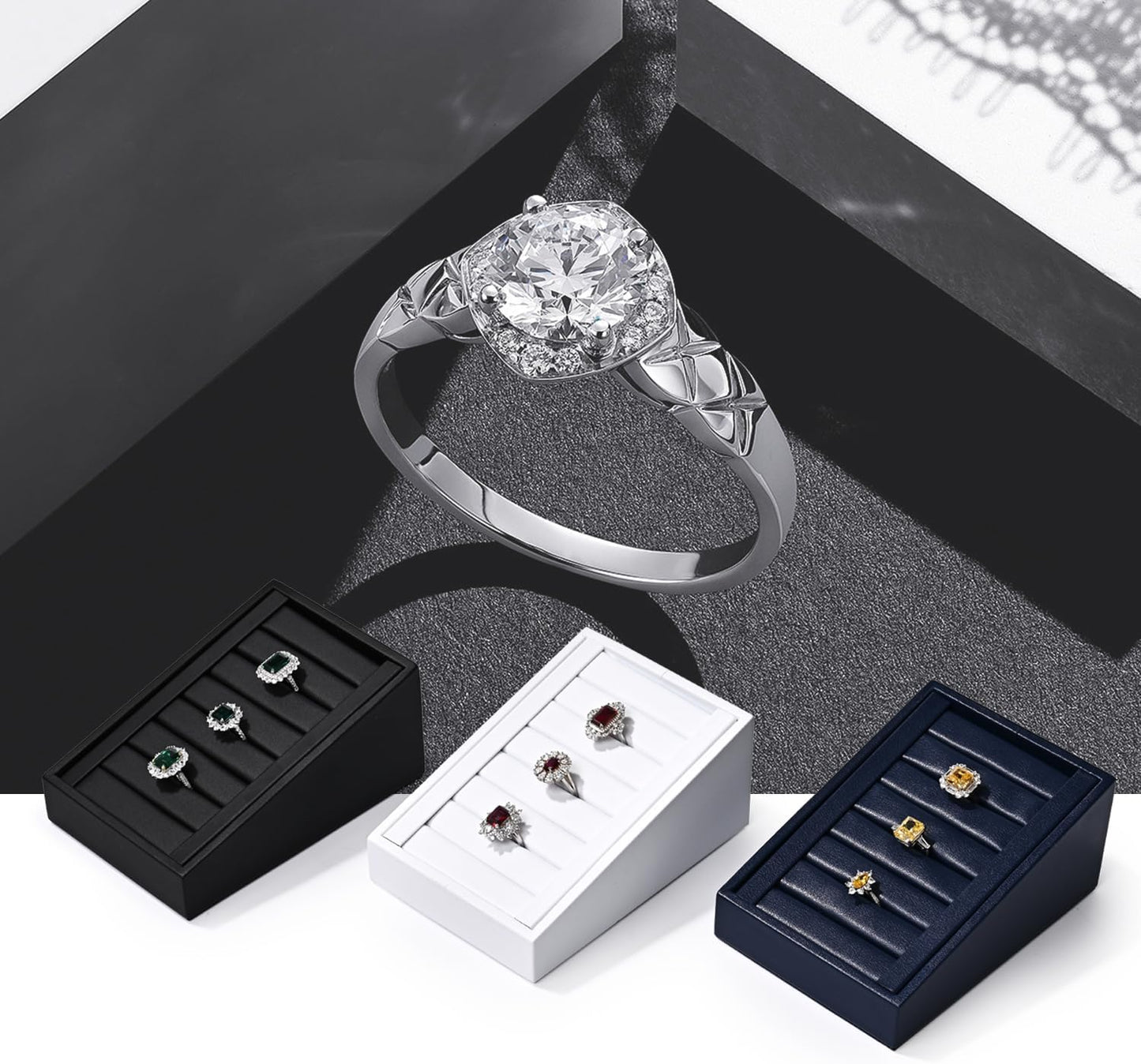 Oirlv Premium PU Leather Ring Tray Display Stand Slotted Ring Showcase Display Jewelry Organizer Jewelry Holder for Trade Show(Black)
