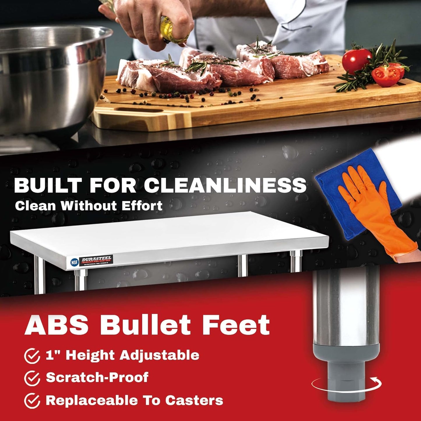 DuraSteel 24x60 Stainless Steel Work Table - NSF Commercial Prep Metal Table - Outdoor Pizza Oven Stand w/Under Shelf - Kitchen Island Laundry Utility Garage Microwave Stand Large Rolling Storage Cart