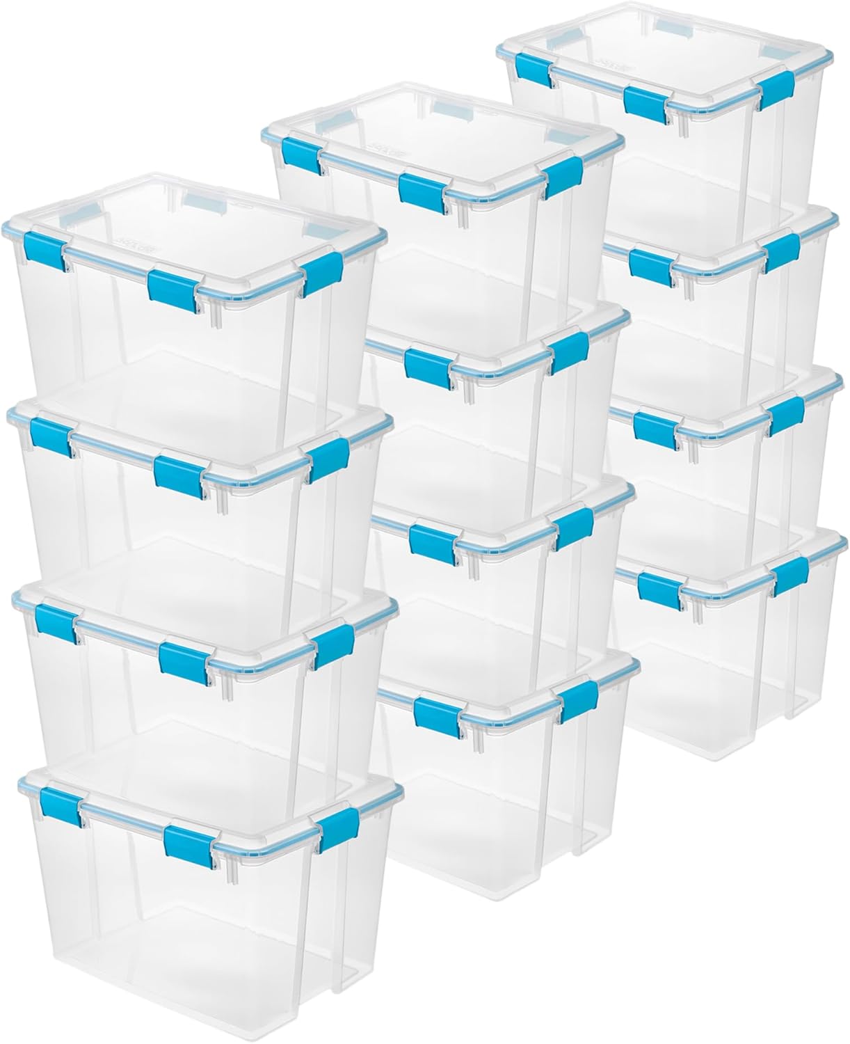 Sterilite 12-Pack Gasket Box, Weather-Resistant Storage Bins with Latching Lids, 80 Quart - Heavy-Duty Organizing Containers for Closet, Bathroom, and Office