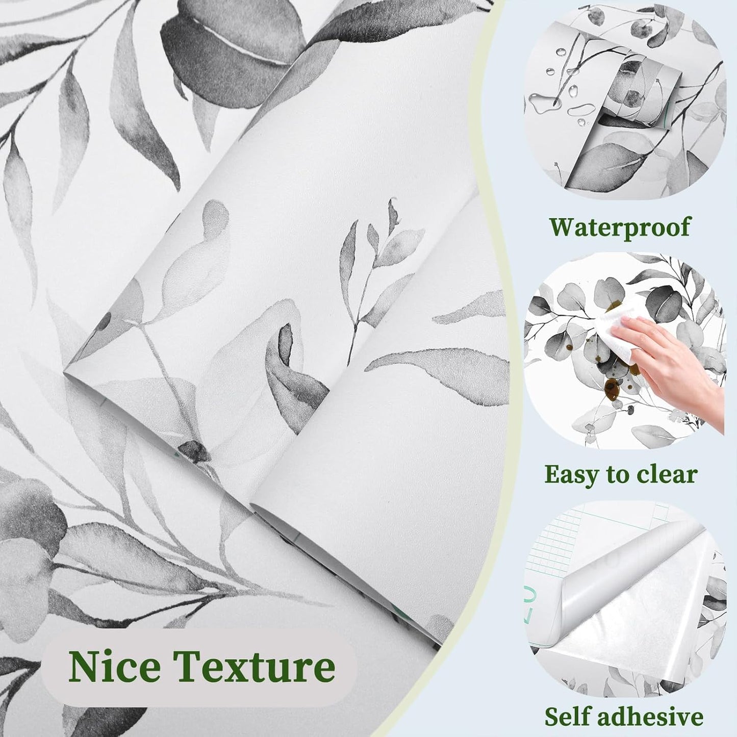 HAOKHOME Floral Shelf Liner and Cabinet Liner, Self-Adhesive Drawer Liners, Peel and Stick Contact Paper for Kitchen Cabinets and Cupboard, Bathroom Drawers, Grey/White 17.3in x 6.5ft