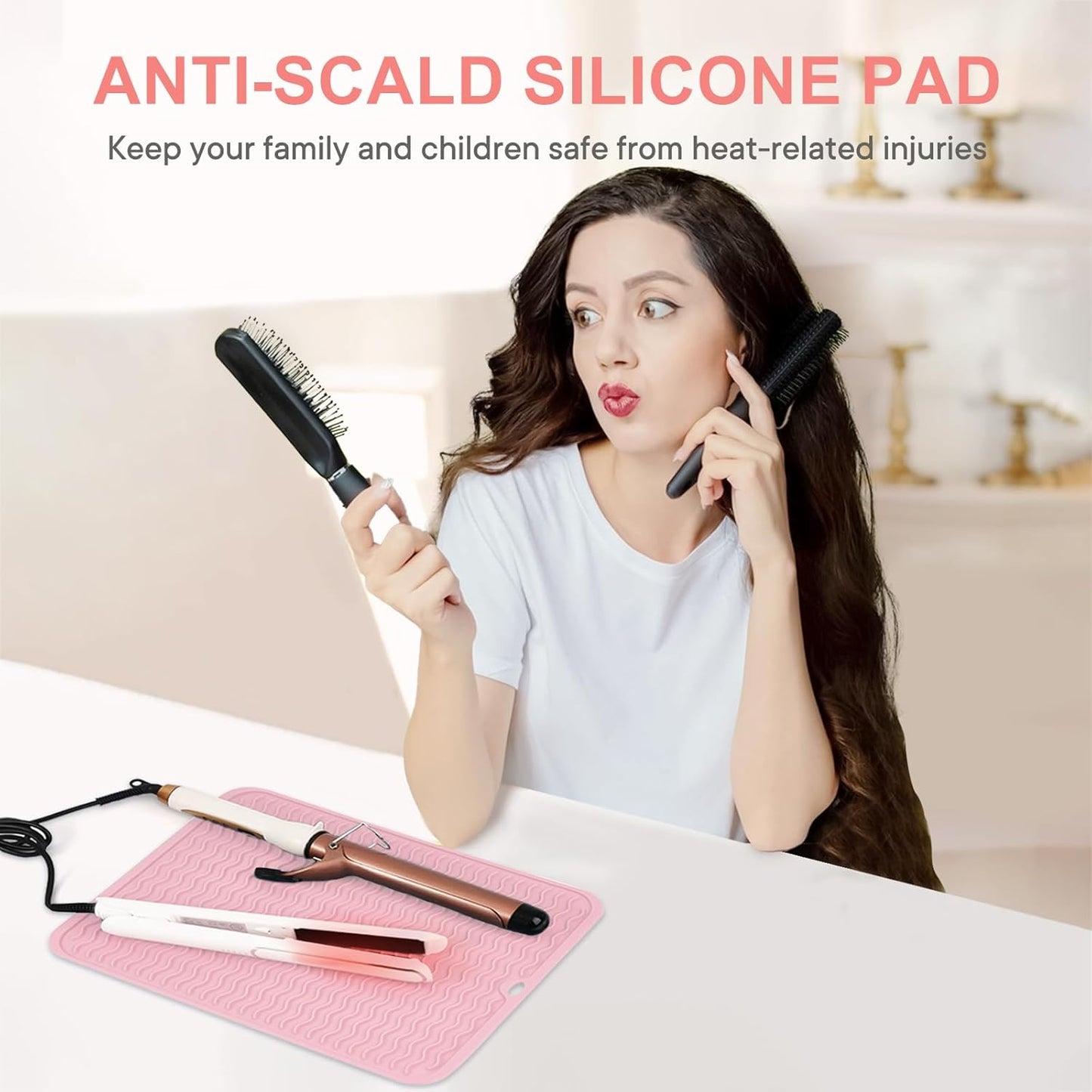 Oversize Silicone Heat Resistant Mat, Portable Travel Mat Cover for Curling Irons, Flat Irons, Hair Straightener and Hot Hair Styling Tools(14.2" x 11")