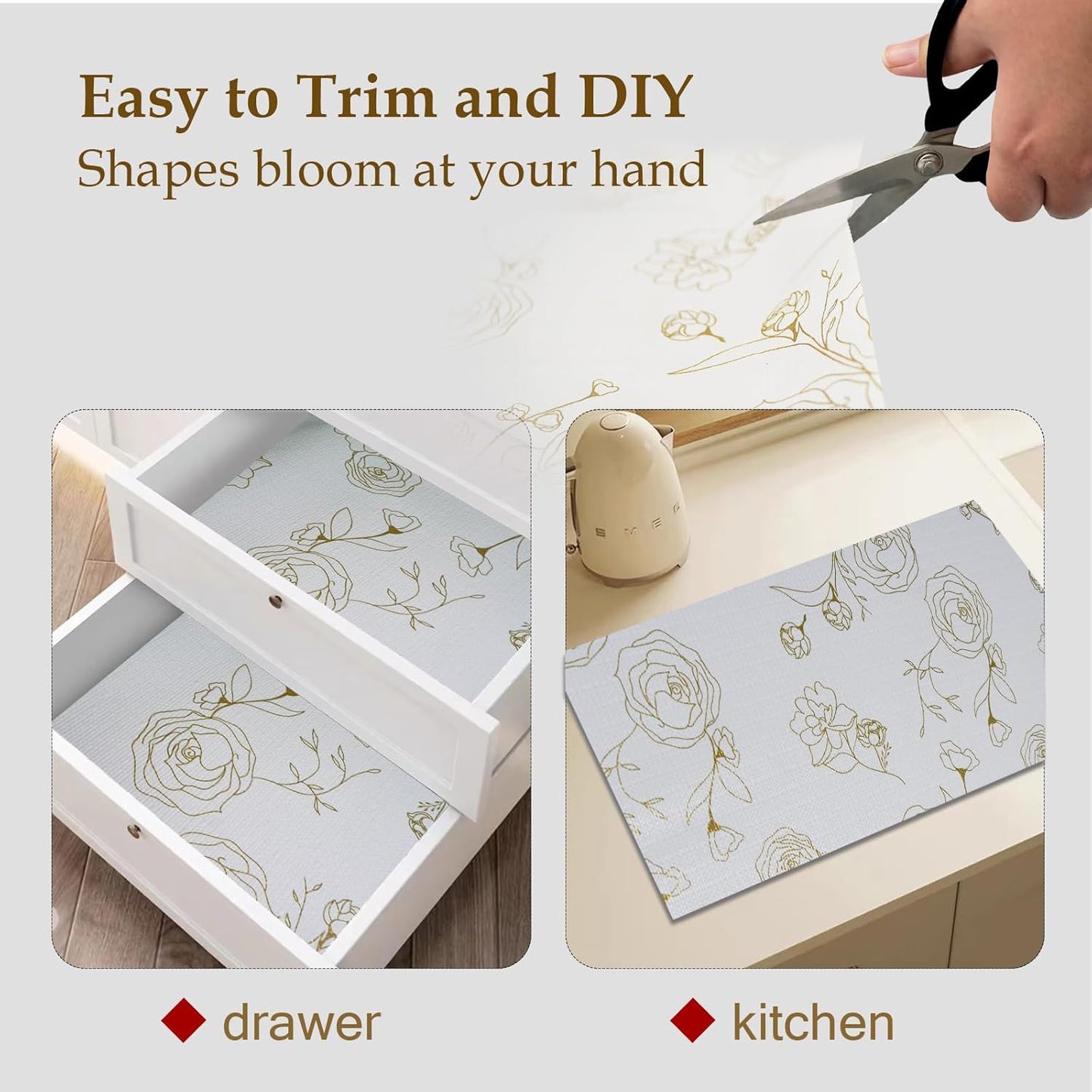 Moriah Shelf Liner for Kitchen Cabinet Non-Adhesive, Thickened Drawer Liner No Slip for Dresser Waterproof Cabinet Paper Liner for Bathroom Shelves Protects Surfaces(Rose,24'' x 20')