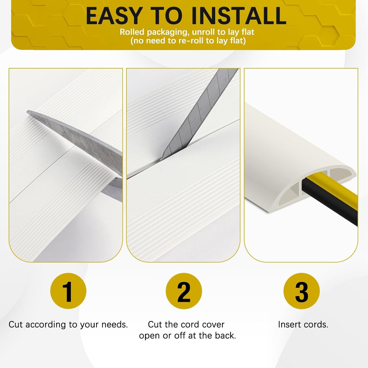 Floor Cord Cover 3.3FT Cord Covers for Wires on Floor Protect Wires & Prevent Trip Hazards, Easy to Cut for Home, Office, School, Concerts, Cavity W0.6in x H0.32in