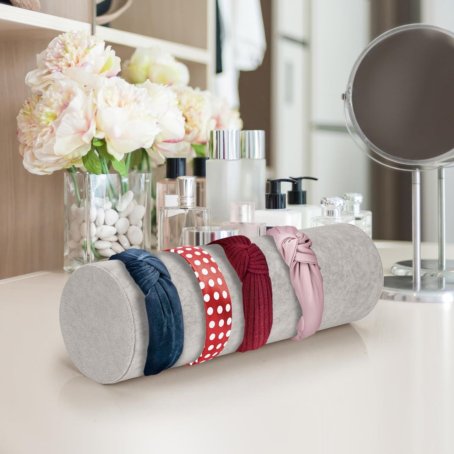 2 Pcs Vertical Headband Holder Organizer Soft Velvet Hairband Dislay Stand Head Band Holders for Girls, Gray
