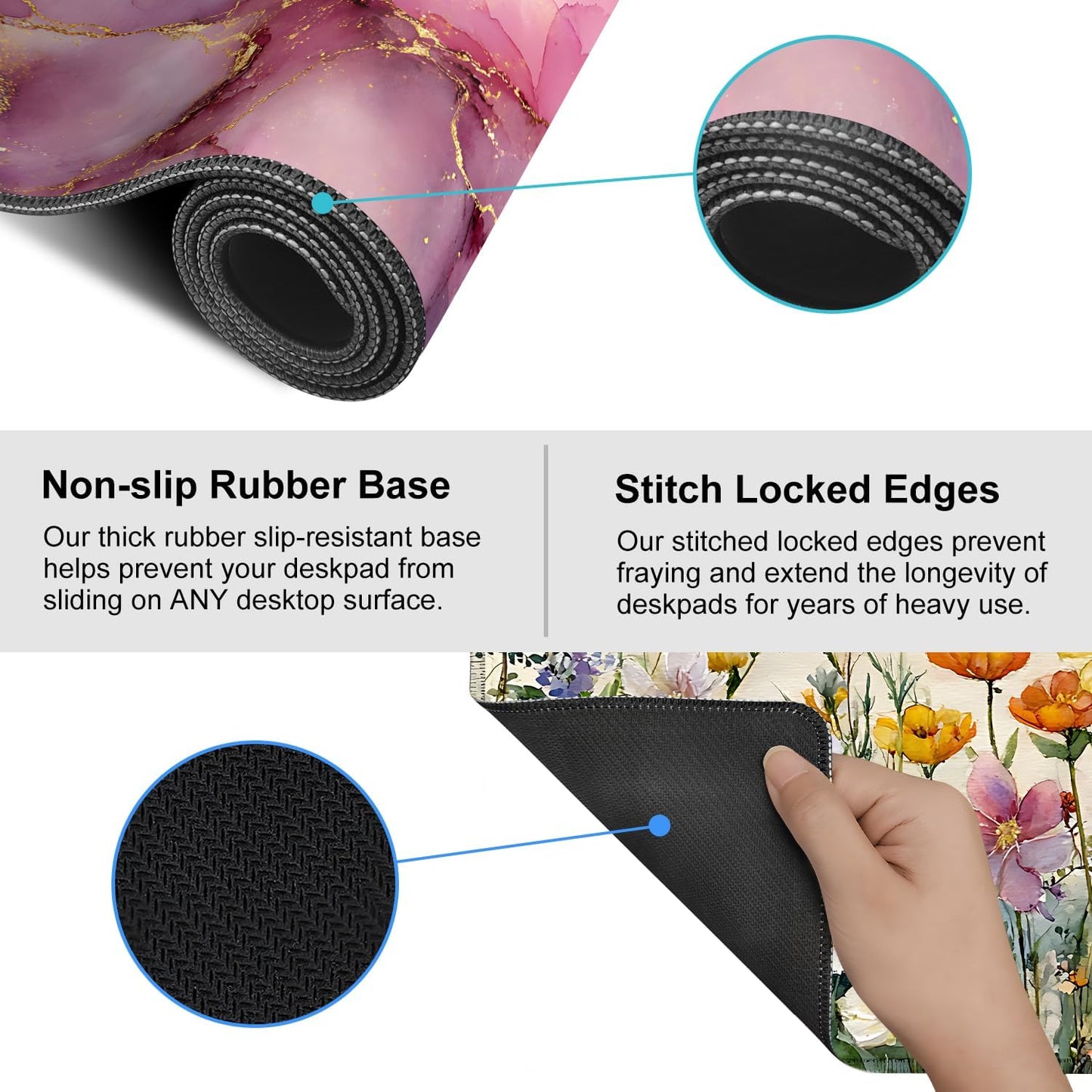 Pink Marble Ink Mouse Pad – Large Extended Desk Mat 35.43 x 15.75 in – Elegant Watercolor Gold Foil Design, Waterproof Surface, Non-Slip Rubber Base, Keyboard & Mouse Pad for Office or Gaming