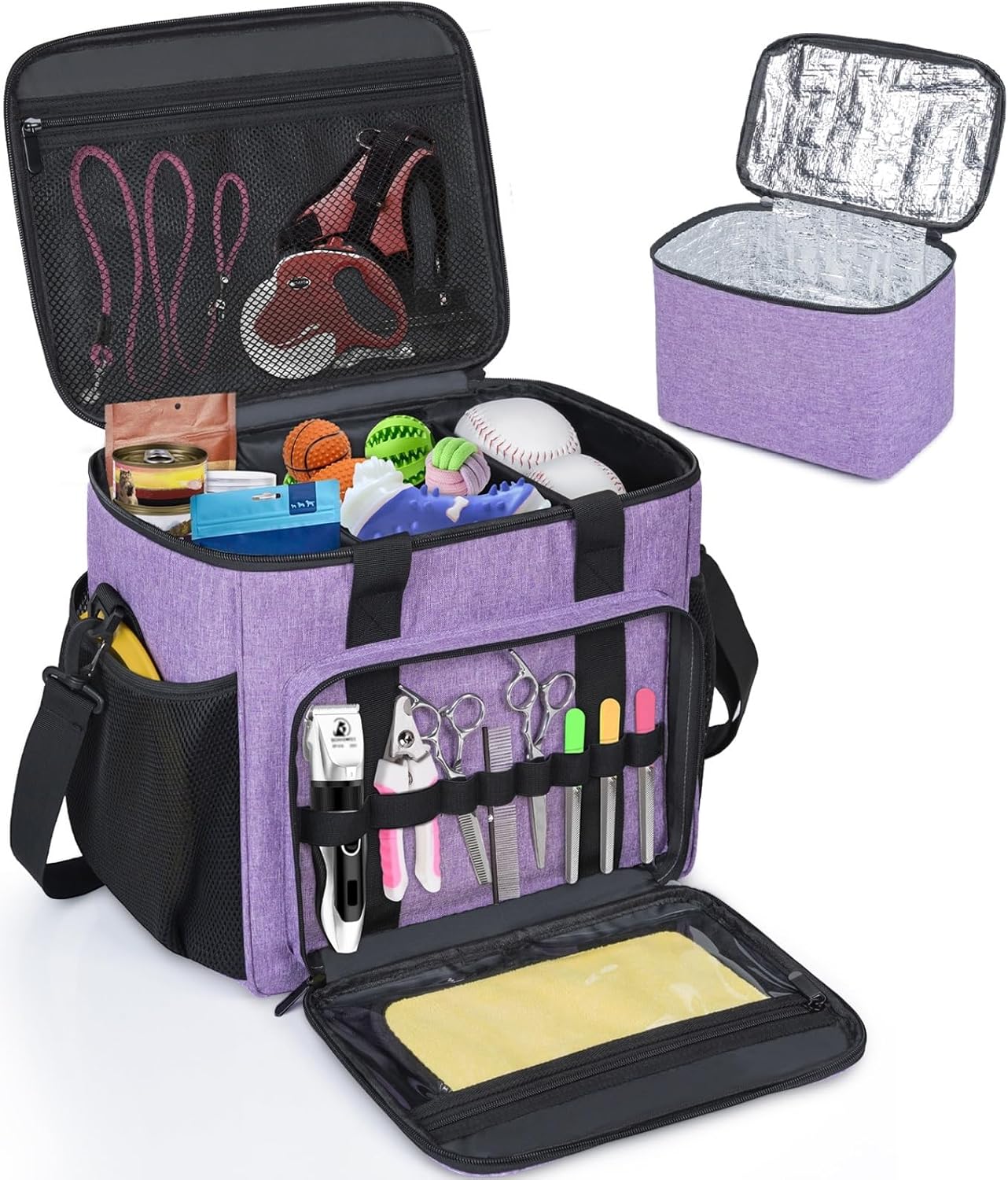 GMAK Pet Grooming Bag, Dog Grooming Tote Bags Supplies Organizer Case Pets Tools Organizer Tote for Dog Cat Grooming Tool Kit, Clippers, Scissors and Accessories, Purple(Bag Only)