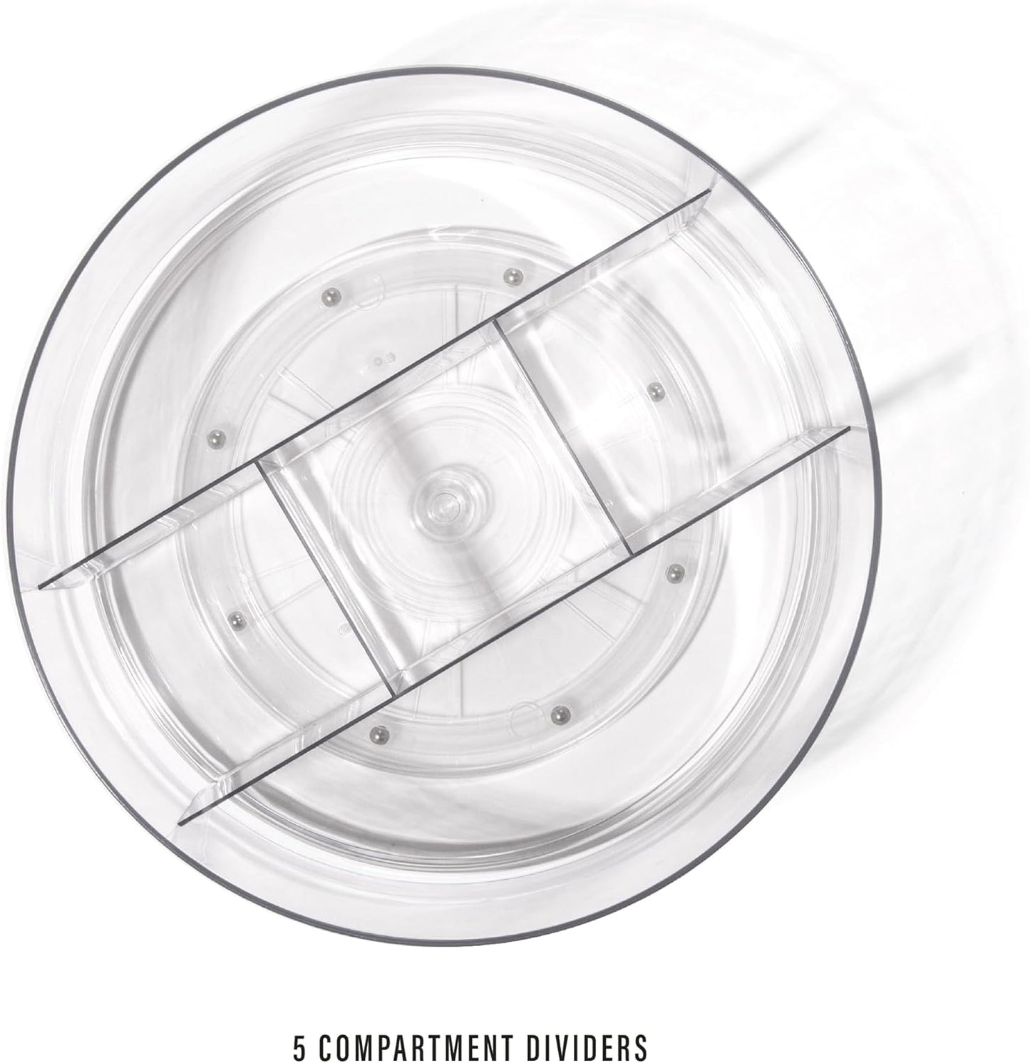 BINO Plastic Round Turntable Organizer with 5 Compartments - Clear | Spinning Divided Turntable Container | Rotating Organizer Storage for Bottle Condiments Fridge Kitchen Counter Pantry Bathroom