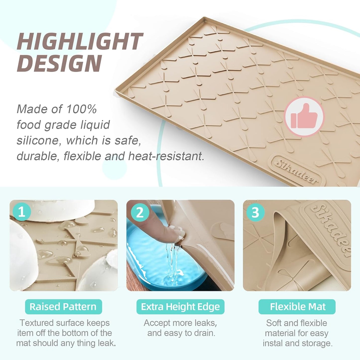 SIKADEER 37" x 22" Under Sink Mat Waterproof, Silicone Mat Kitchen Drawer Shelf and Cabinet Liner, Sink Protector for Kitchen Organizers and Storage, Boot Tray Pet Food Mats