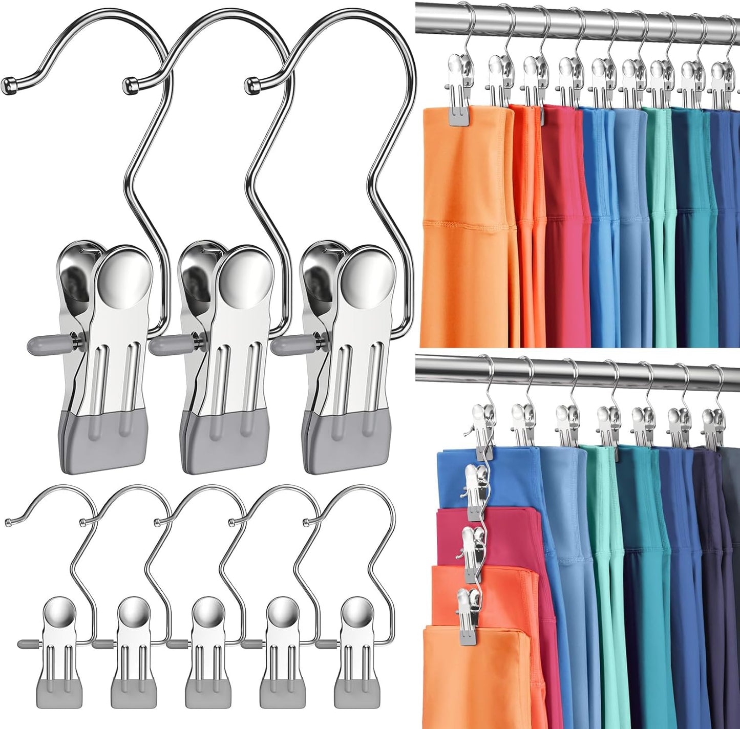 50 Pack Pants Hangers with Clip,Legging Organizer for Closet Hanging, Space Saving Yoga Pants Hangers Clip Hanger Wardrobe Organization,Closet Organizers and Storage for Jeans,Shorts,Skirts,Hats-Gray