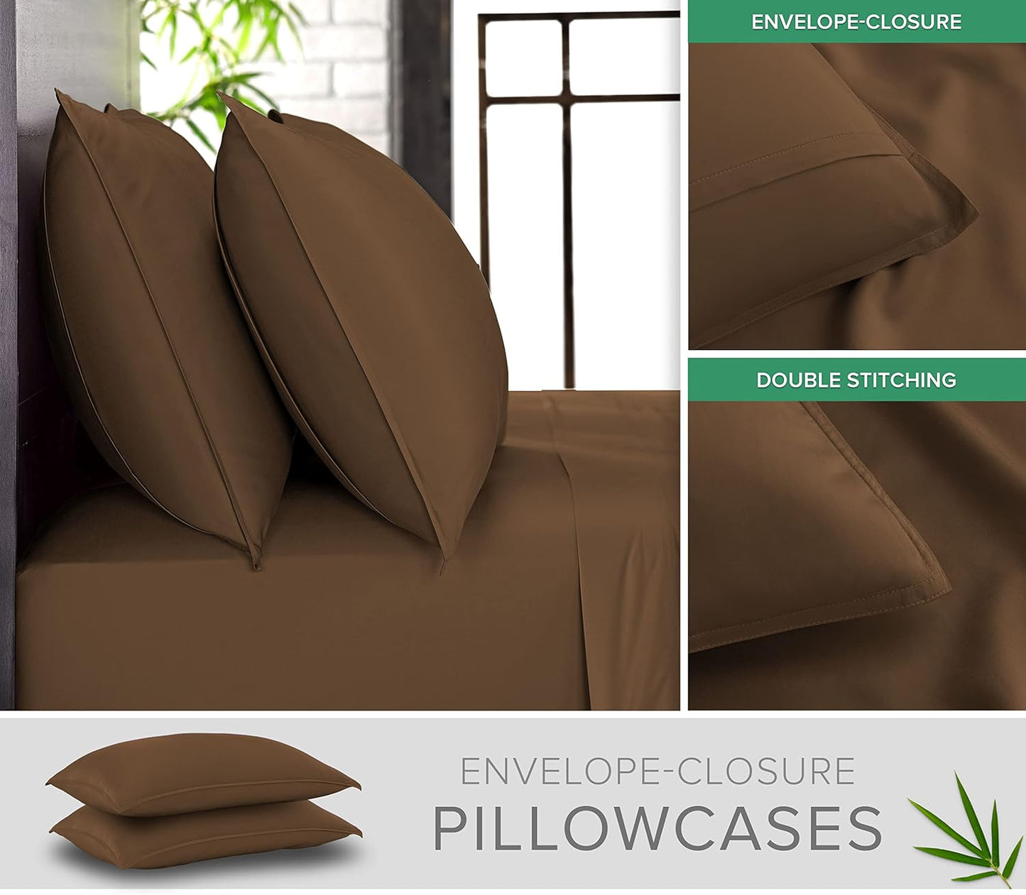 King Pillowcases by Pure Bamboo, Genuine 100% Organic Viscose Derived from Bamboo, Luxuriously Soft & Cooling, Double Stitching, Envelope Closure (2 King Pillowcases, Coconut Husk)