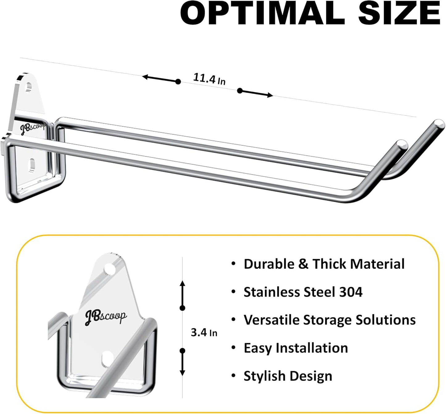 JBscoop Stainless Steel 304 Garage Hooks, Heavy Duty Organizer & Wall Mount Hanger Rack for Tools, Equipment, and More, Rust-Resistant & Durable