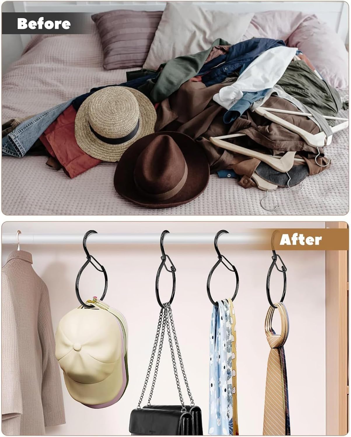 Belt Hanger - S Shaped Metal Organizer, Tie Belt Hook Closet Organization, Maximizes Storage with Sturdy Design, Closet Organizer for Scarves, Belts, Purses, and Accessories
