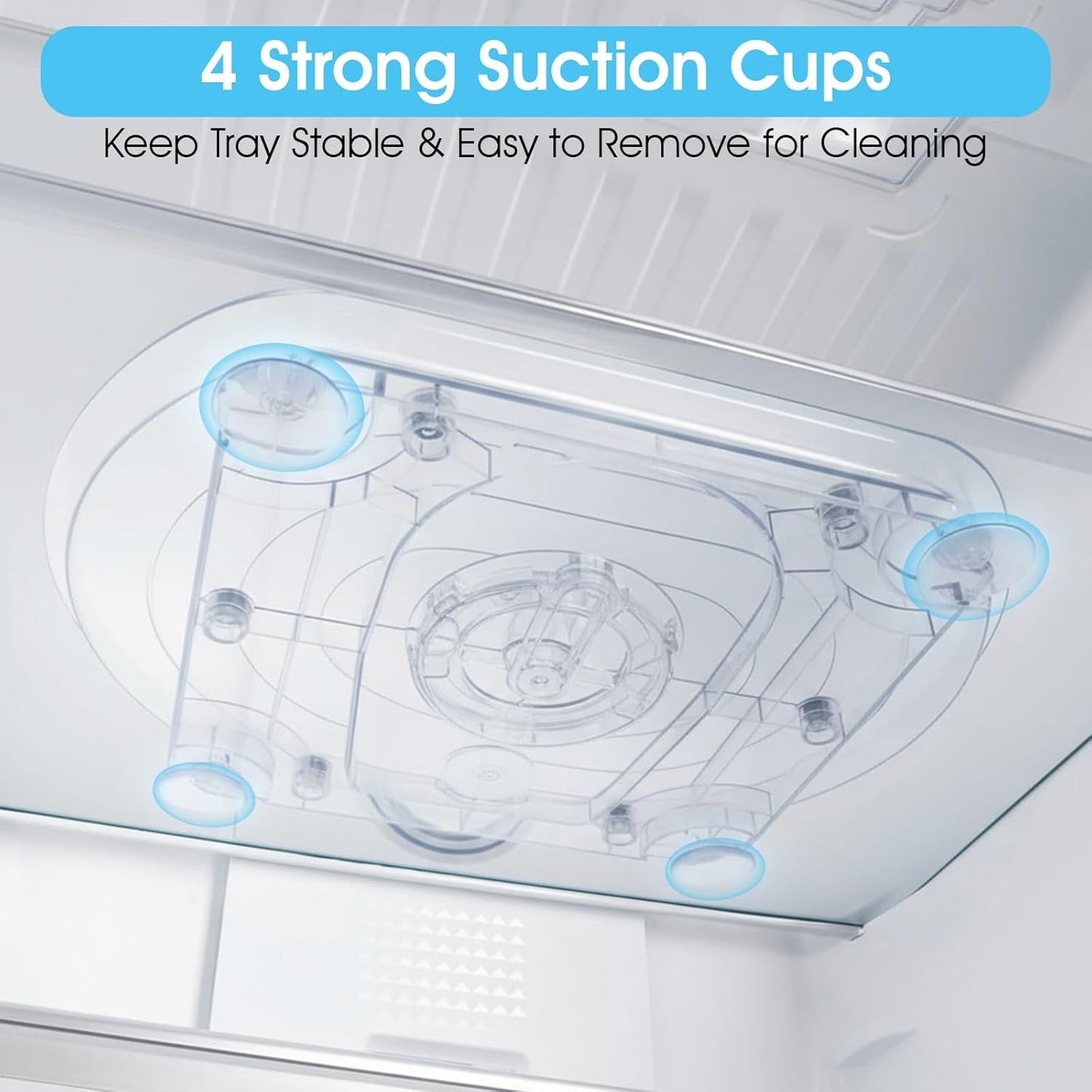 Lazy Susan Turntable for Refrigerator, 15"x11" Rotating Spice Rack Organizer 360°Clear PET Organizer Storage Tray Cabinet, Pantry Countertop with Suction Cups Large Rectangular Fridge Shelf