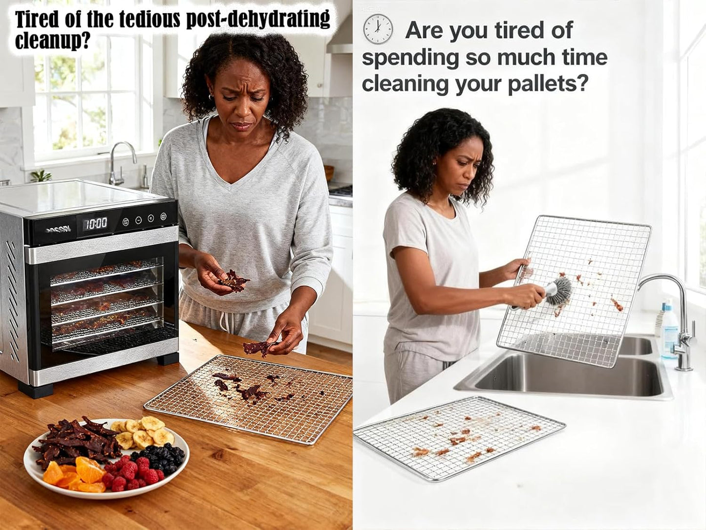 Non-Stick Silicone Dehydrator Liners: 11.4x11.4 inch Fit Cercker/CE-12 Fendia/FDS-10 BPA-Free Easy Clean Reusable Mesh Sheets for Healthy Snacks 12-Pack