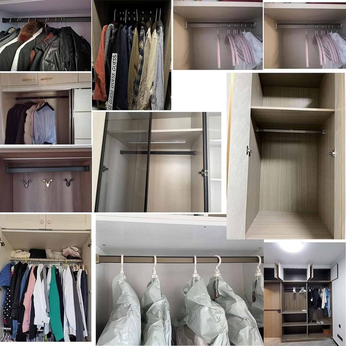 Square Closet Rods-Cuttable, Removable-Heavy Duty Black Wardrobe Rods and Brackets-Commercial, 12 16 18 24 28 30 60 72 In-Suitable for.Laundry.Home.Hotel.Clothing Store (Silver,67in)