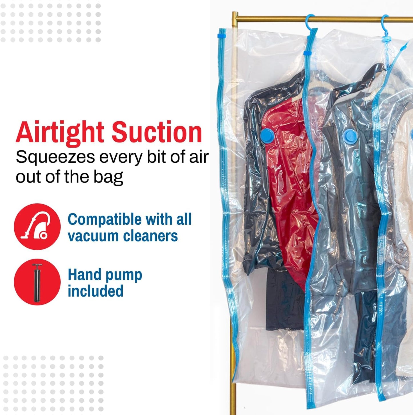 Spacesaver Hanging Vacuum Storage Bags (Pack of 4) - Vacuum Sealer Bags, Closet Organizer, Sealed Storage, Space Bag - Blanket, Bedding, Garment, Clothing, Dress, Suit, Long Coat, Jacket