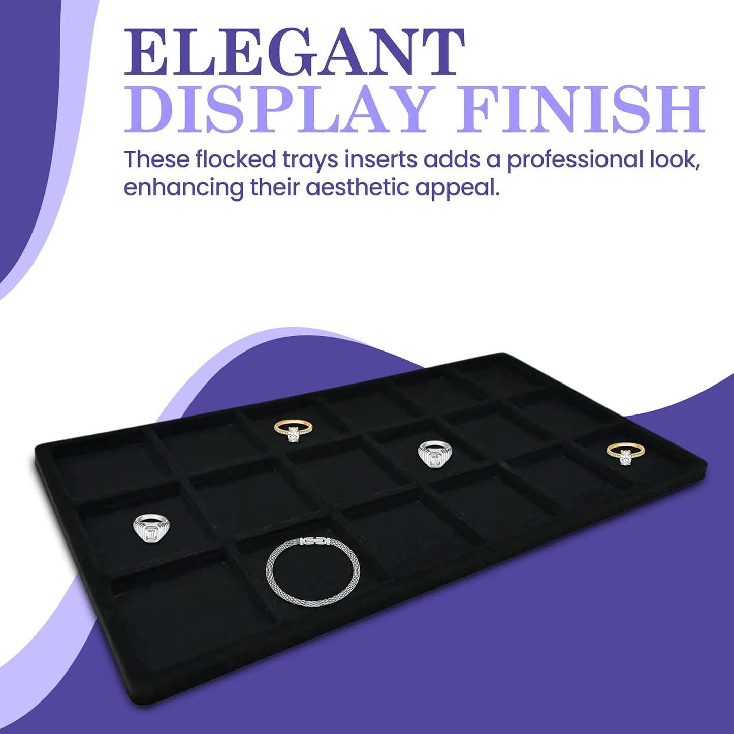 Novel Box 5 Pack 18-Slot Black Liner Jewelry Storage Tray Inserts 14.75x8.25x1 Inches - Jewelry Organizer Pad for Drawers & Store Displays - Jewelry Display Pads for Rings Earrings & Pendants