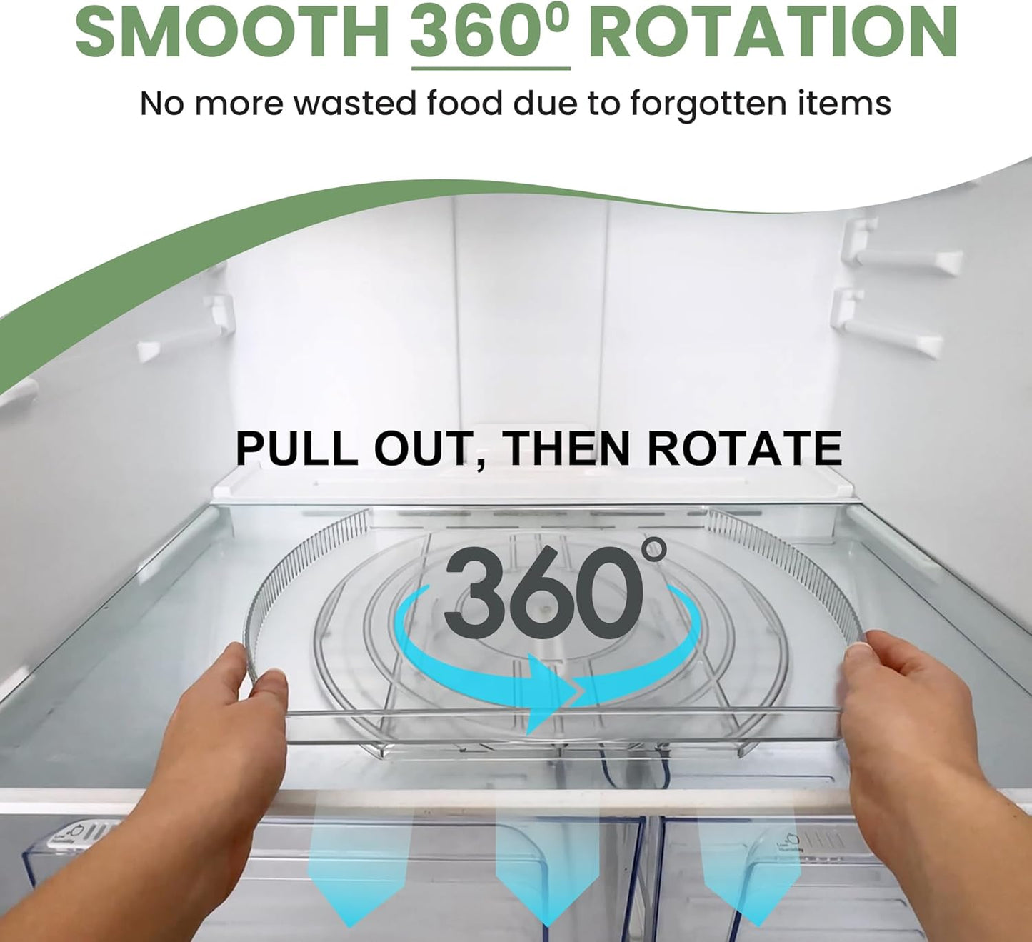NOSTA Home 360° Rotating Lazy Susan for Refrigerator| Rectangular Fridge Organizer | Cabinet, Pantry, Refrigerator Organizers and Storage | Effortlessly Refrigerator Organizing Solution (16.5 x 11in)