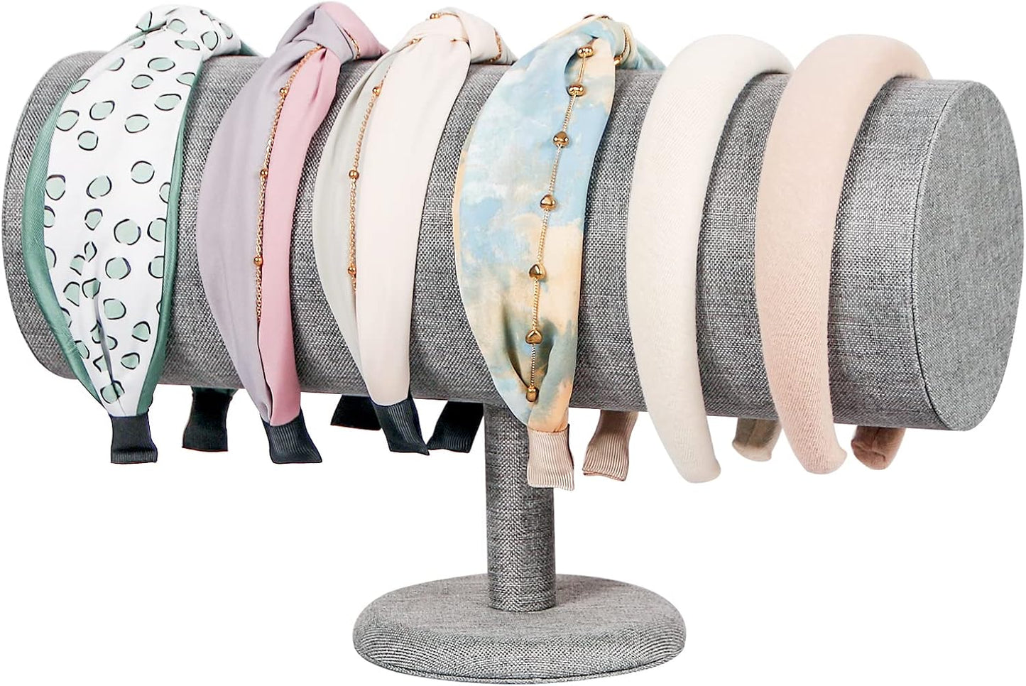 Coward T-Bar Beige Headband Holder Organizer,Hairband Display Stand,Hairband Storage Rack for Girls And Women (detachable gray linen)