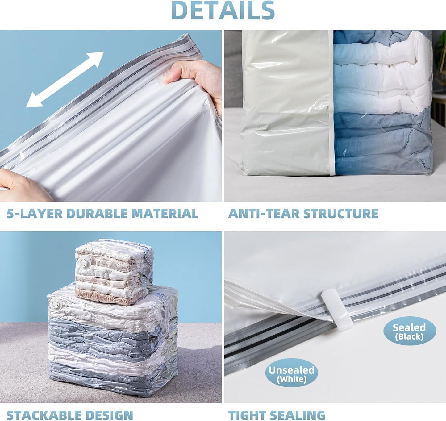 8 Pack Vacuum Storage Bags, Cube Combo (3 Jumbo+5 Medium), Vacuum Seal Bags for Clothing, Bedding, Blanket, Space Saving Closet Organization