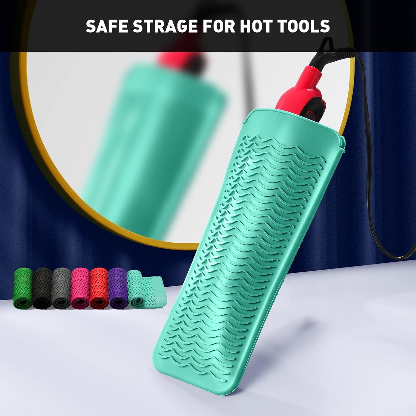 ZAXOP 2 Pack Heat Resistant Silicone Mat Pouch for Flat Iron, Curling Iron,Hair Straightener,Hair Curling Wands,Hot Hair Tools (Mintgreen-Mintgreen)