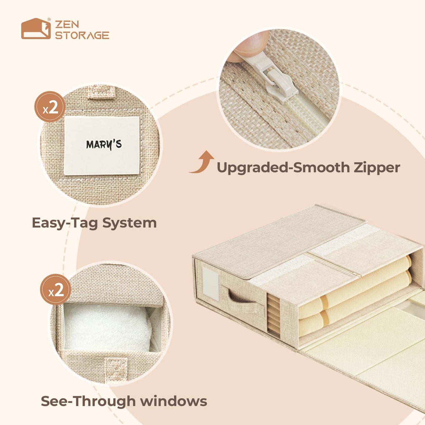 6Pack Sheet Organizers and Storage - King/Queen Size Sheet Storage Organizer with Window, Foldable & Dustproof Sheet Organizer for Linen Closet for Summer Blankets & Sheet Sets,Beige