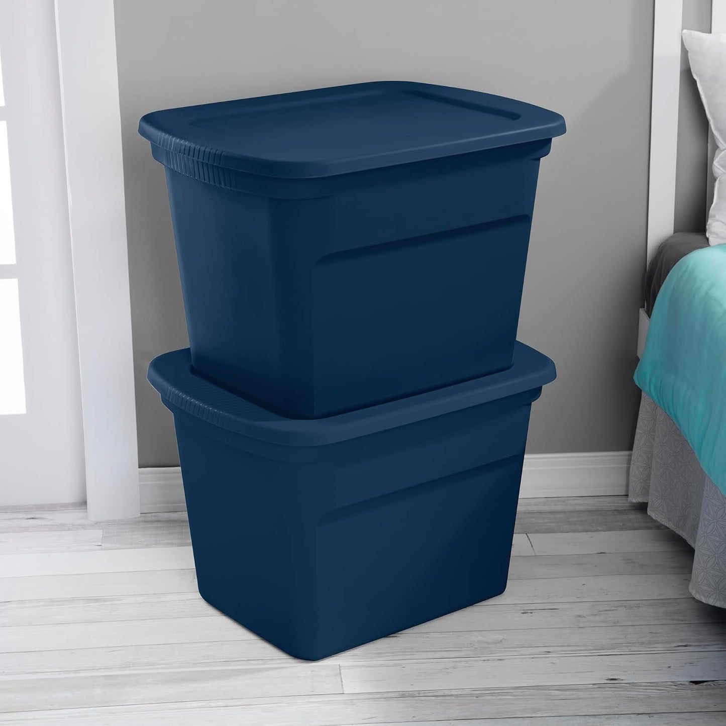 Sterilite 32-Pack Plastic Storage Bins, 18 Gallon Tote Containers with Lids, Marine Blue