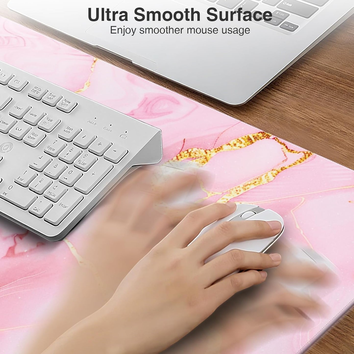 Wireless Charging Mouse Pad, 31.5"x15.8" Large Gaming Desk Mat for Keyboard/Laptop, Waterproof Ultra-Smooth Surface, Non-Slip Base, Pink Marble