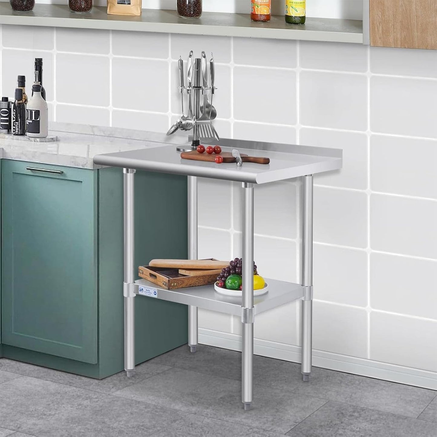 Hally Stainless Steel Table for Prep & Work 24 x 30 Inches, NSF Commercial Heavy Duty Table with Undershelf and Backsplash for Restaurant, Home and Hotel