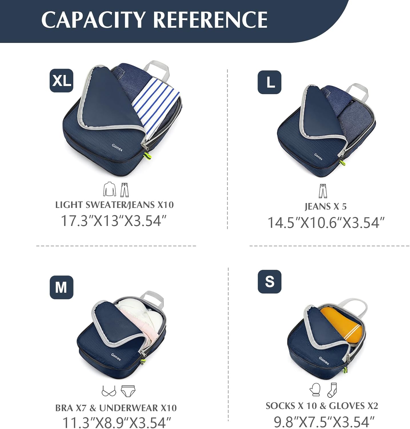 Gonex Compression Packing Cubes, 3pcs/4pcs Expandable Storage Travel Luggage Bags Organizers