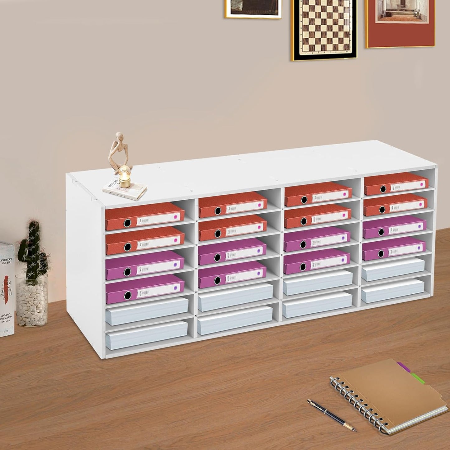 Mail Sorter Organizer, 24 Compartments Mailbox for Classroom, Desktop File Organizer with Adjustable Shelves, for Office Home Classroom, PVC, White