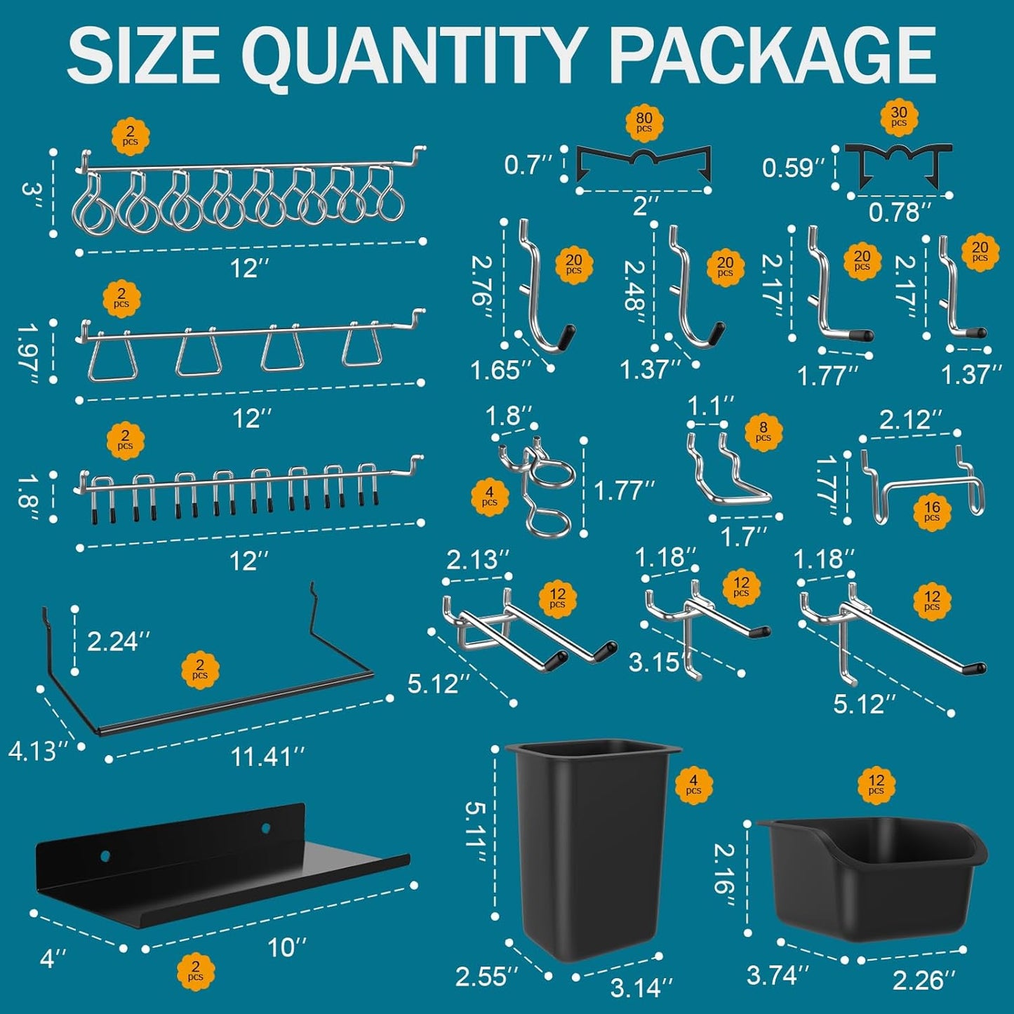 Metal Peg Board Kit with 1/4" Pegboard Accessories, 6 Pack 12"X24" Pegboard and 264PCS Extra Thick Pegboard Accessories,Wall Organizer Peg Board Panels Tool Organizer Storage System (Black)
