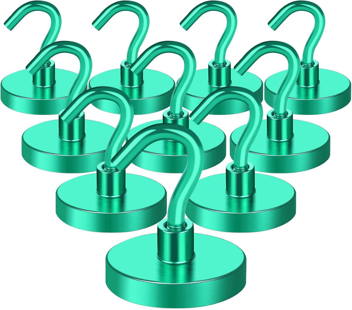 MIKEDE Strong Magnetic Hooks, 120Lbs Heavy Duty Magnetic Hooks for Cruise, Neodymium Earth Magnets with Hooks for Hanging, Super Metal Industrial Magnets for Grill, Storage (Green,10 Pack)