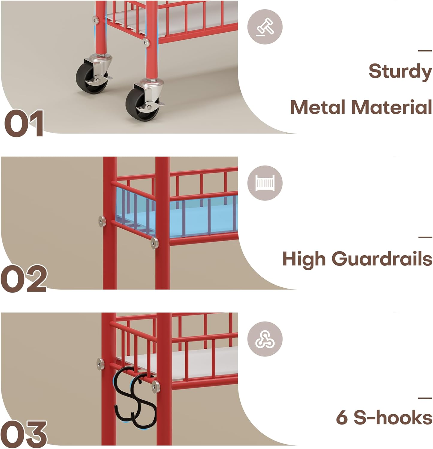 Slim Rolling Storage Cart, 6 Tier Metal Kitchen Rolling Utility Cart with Lockable Wheels for Kitchen, Bathroom, Laundry Room, Small Narrow Spaces (Red 10 Inches)