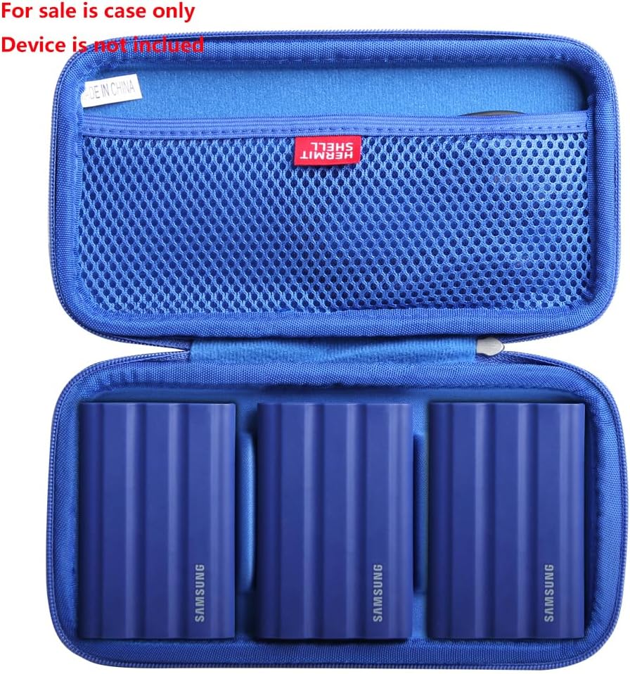 Hermitshell Hard Travel Case for Samsung T7 Shield 2TB / 1TB / 4TB, Portable SSD, USB 3.2 Gen2 External Solid State Drive (Blue, Case for 3 Hard Drives)