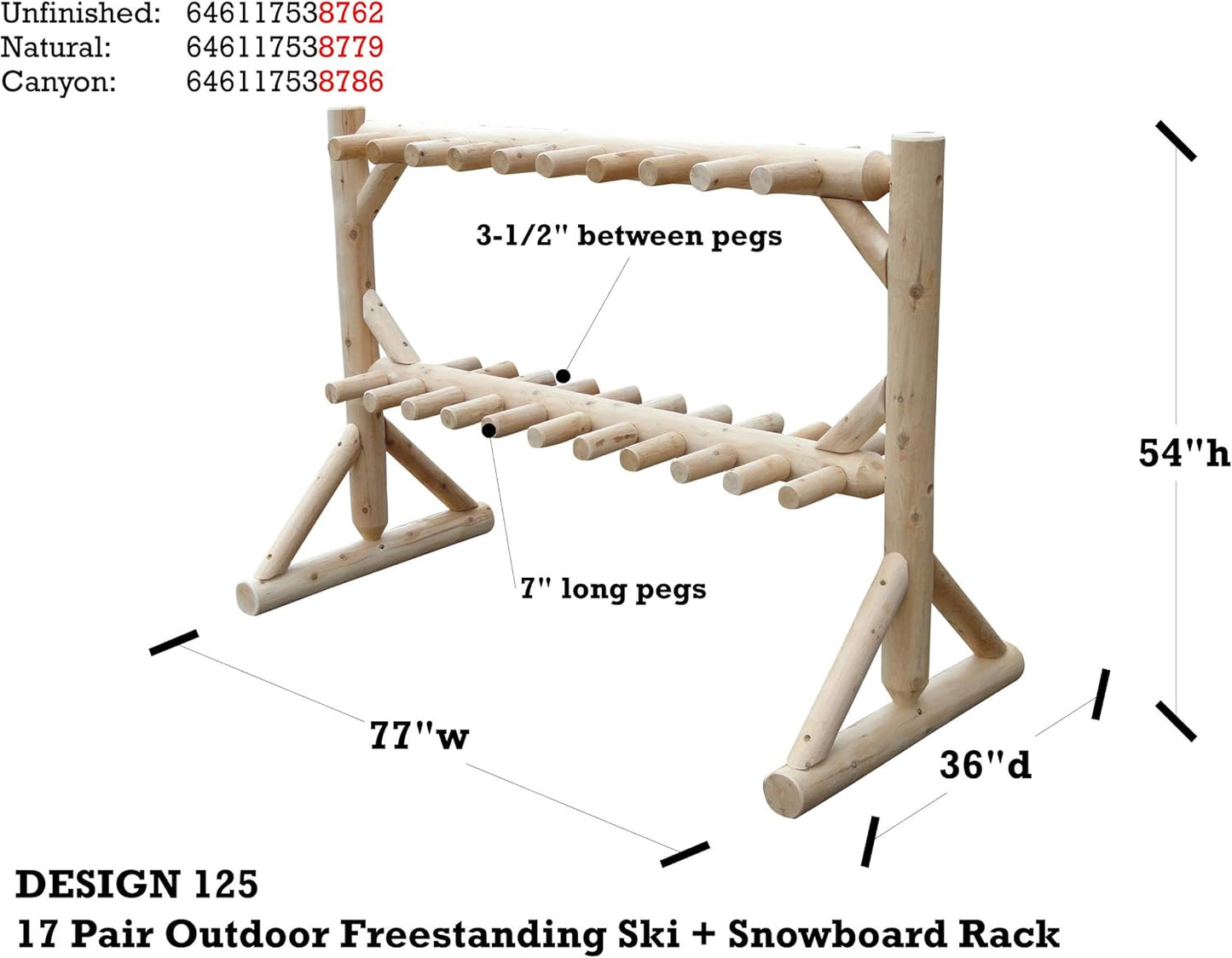 17-Place Freestanding Log Ski Rack Holder, Indoor & Outdoor Snowboard Racks, Standing Storage, Garage Racks for Snow Skis, Durable Snowboard Rack Garage Storage Organizer - Unfinished