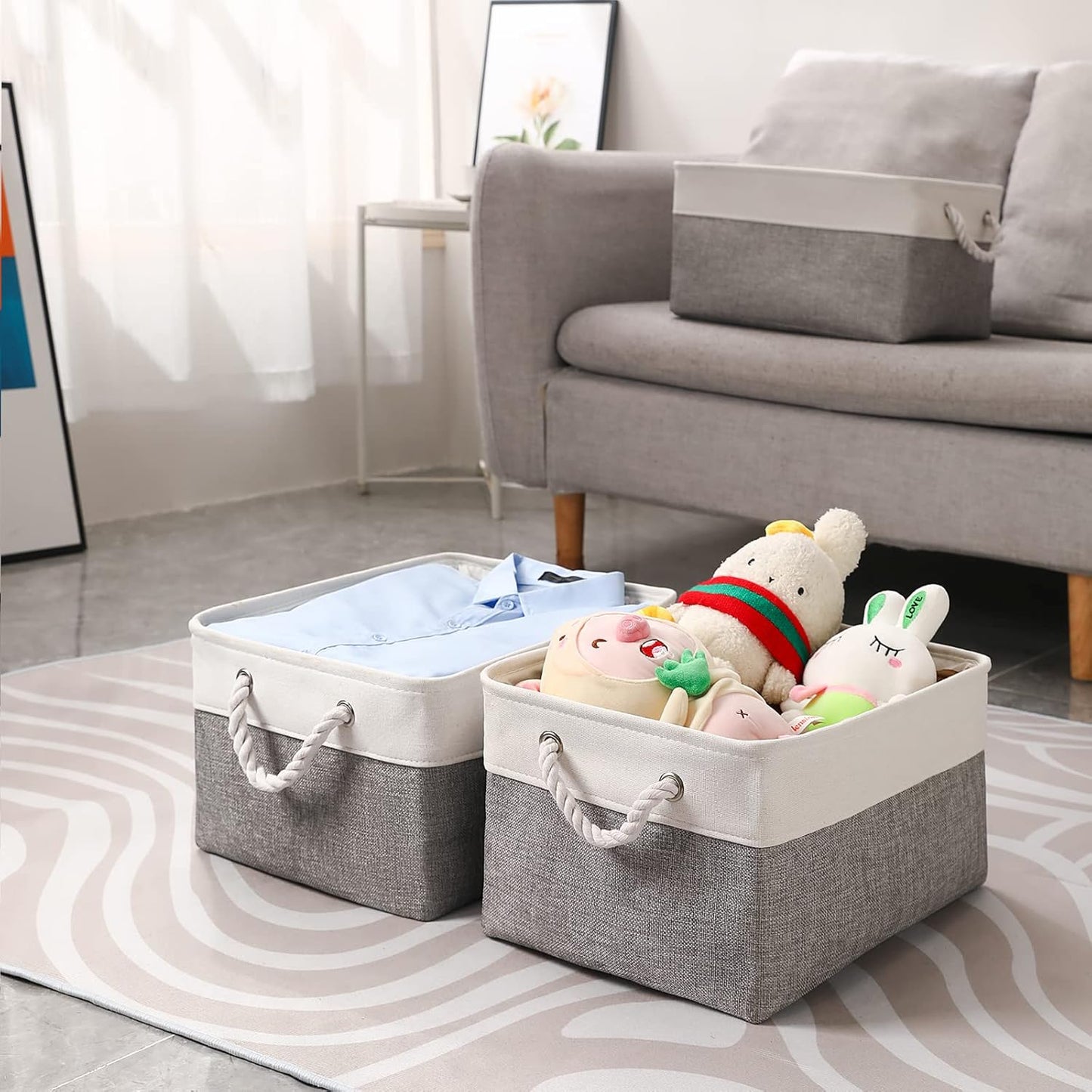 combocube 15.7 x 11.8 x 8.2 Inch Fabric Storage Bins for Shelves, Linen Storage Organizer Storage Basket with Ropes for Laundry, Home, Closet, Office, Clothes, Toys Organizer